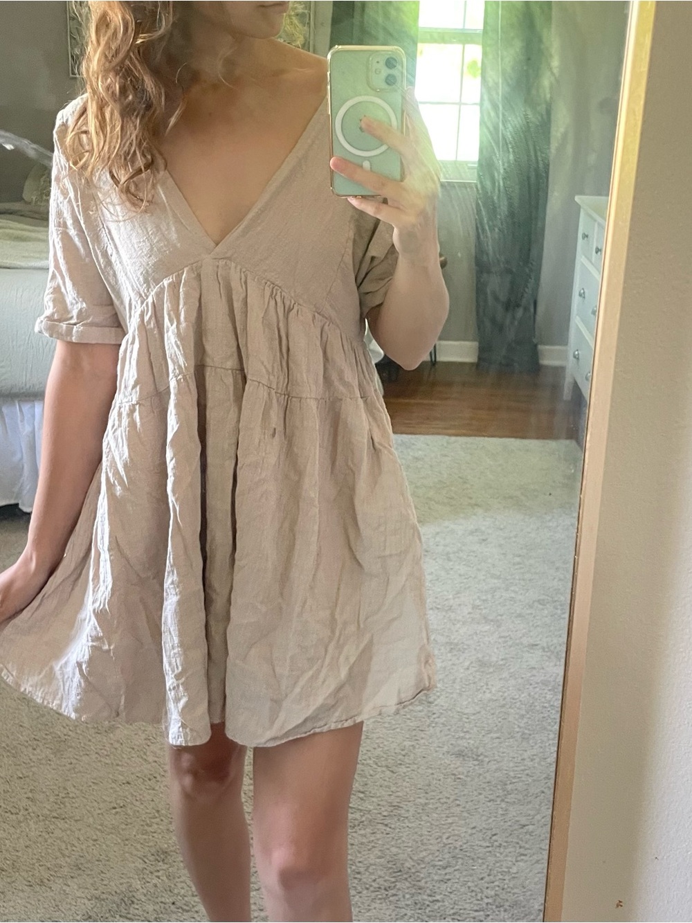 Mustard Seed Soft Beige V-Neck Mini Dress - Picture 3 of 7